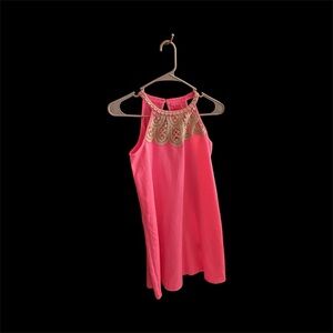 HOT Pink Lilly Pulitzer Girls’ Sleeveless Dress with Gold Embellishments
